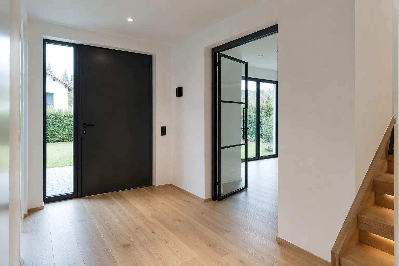 Eingangsbereich mit Glastür und Treppe in einem Wohnhaus in Saarbrücken